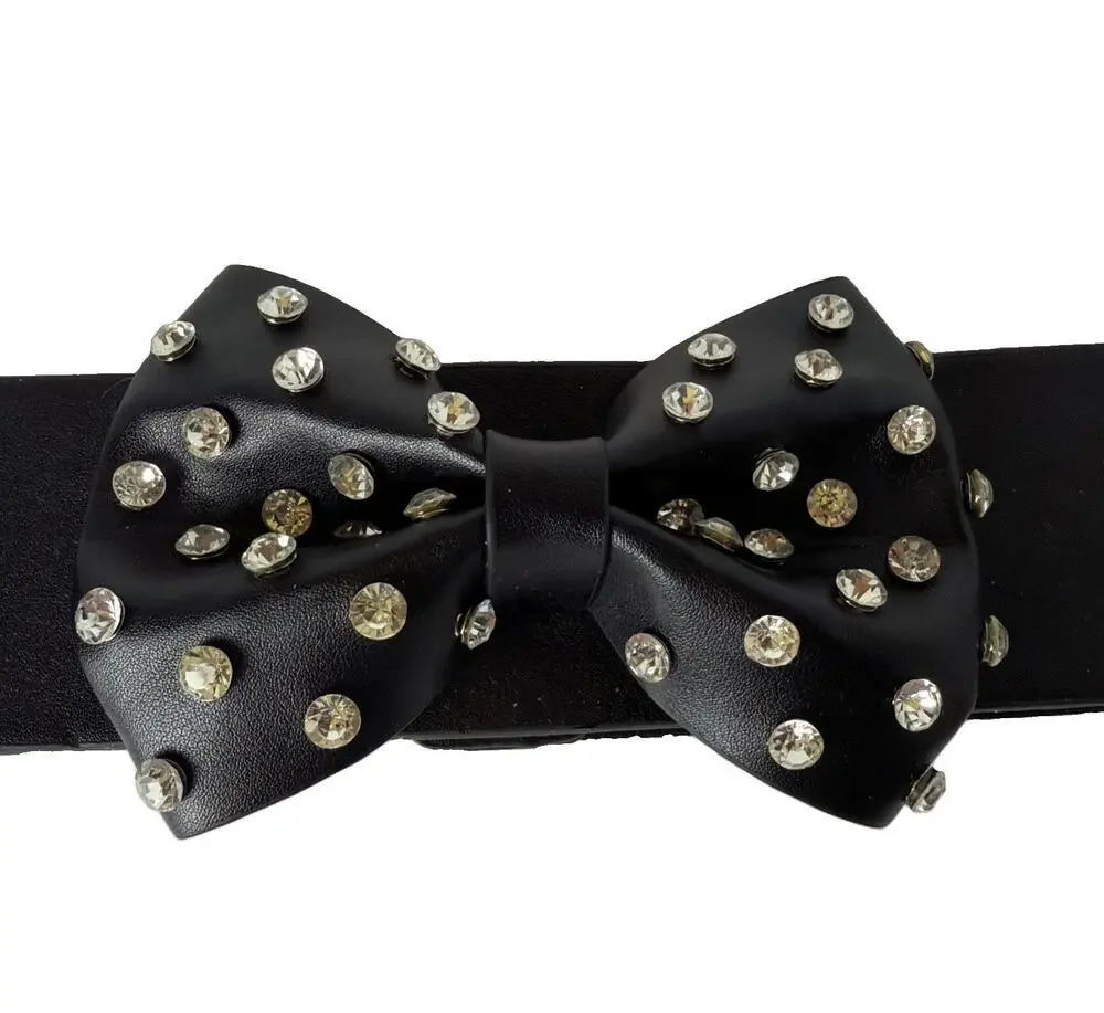 nOir Black Wide Stretch Belt XL Rhinestone Bow Elastic Waist Cinch NWT